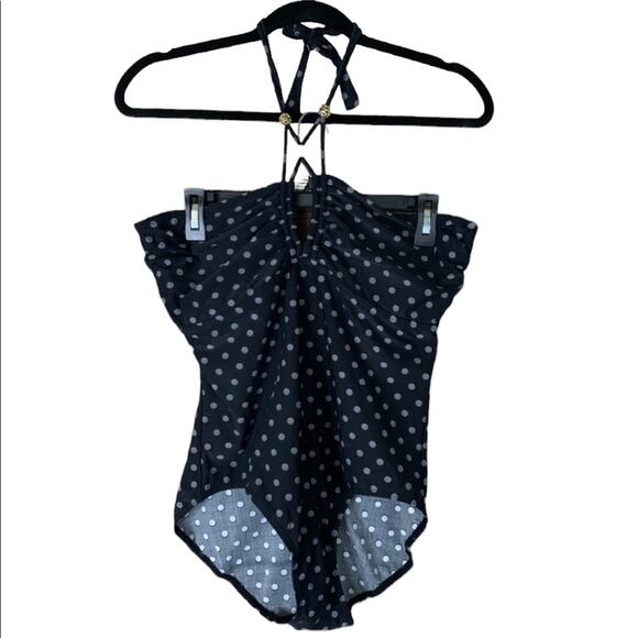 Coco Reef Black White Polka Dot Bandeau Halter One Piece Swimsuit Size 40D - Picture 2 of 10